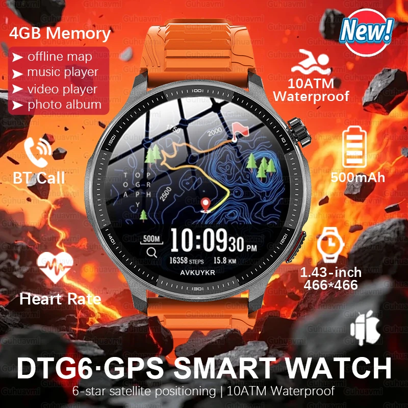 GPS Tactical Smartwatch Offline Map 4GB Memory 10ATM Waterproof Bluetooth Call Corning Gorilla Screen Men Militray Smart Bracele