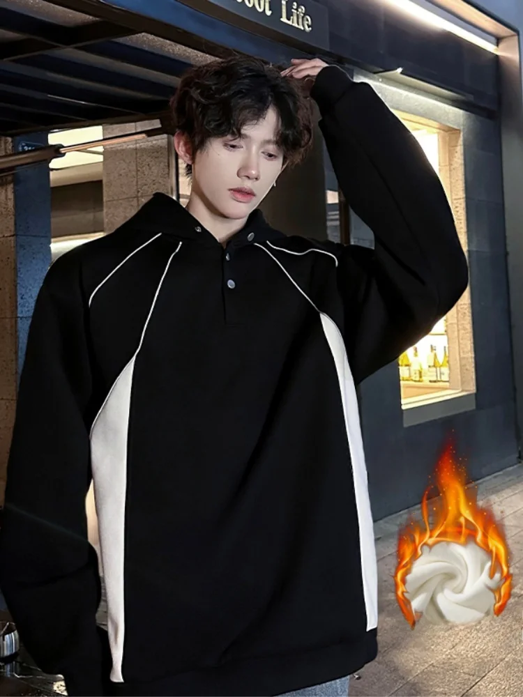 

Reflective Stripe Hoodie Sweatirt Men's Thiened Fce Casual Autumn Winter Faionable Design Youth Leisure Outerwear