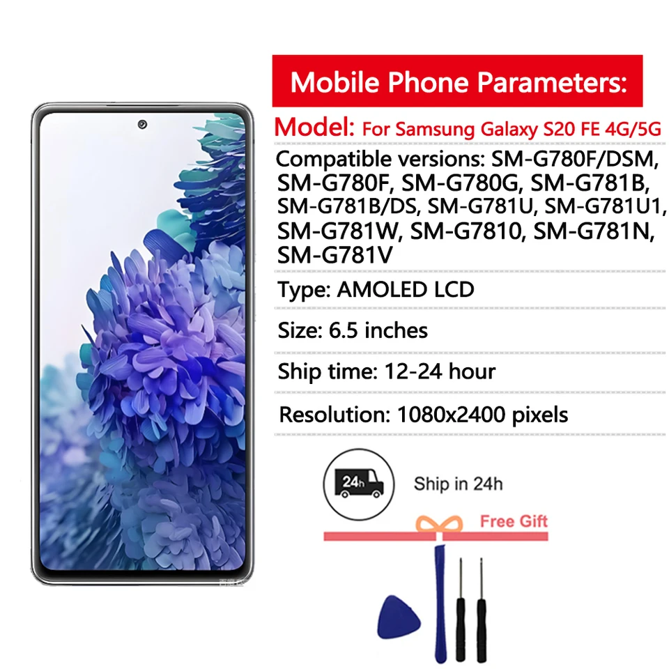 Pantalla AMOLED para Samsung Galaxy S20 FE 4G/5G, display LCD con touch screen y digitalizador, para Samsung S20 FE G780F G781B, reemplazo de pantalla 2