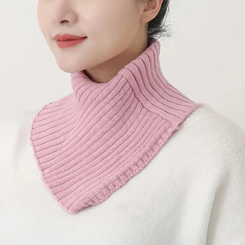 Detachable Striped Knitted Turtleneck Collar For Women False Collar Fashion Plain Winter Warm Cover Head Neck Guard Collar