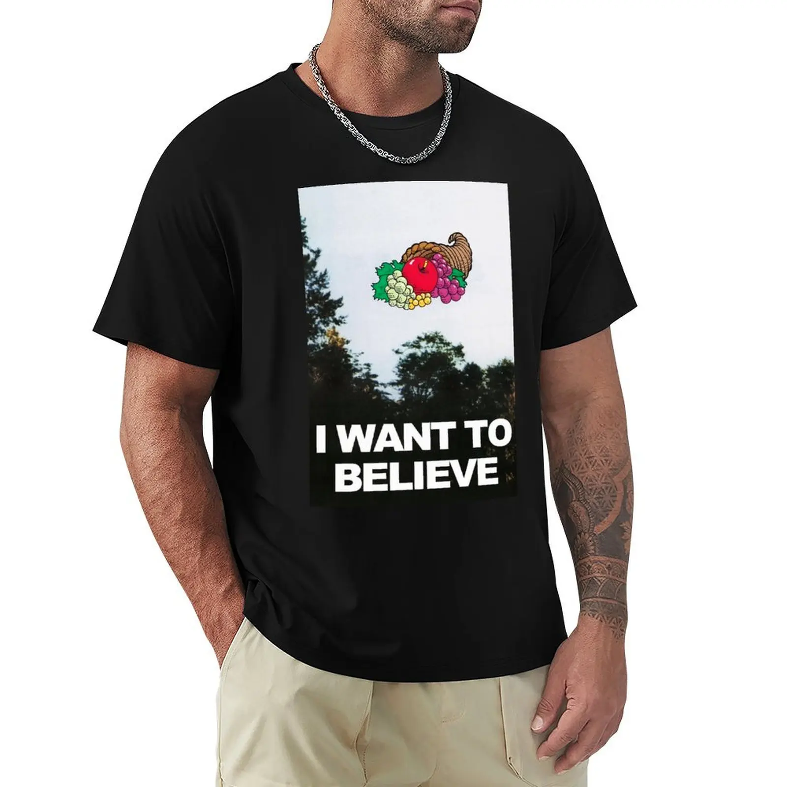 I Want To Believe- Cornucopia- Fruit of the Loom- Mandela Effect-X-Files T-Shirt Big Size Simple T-Shirt