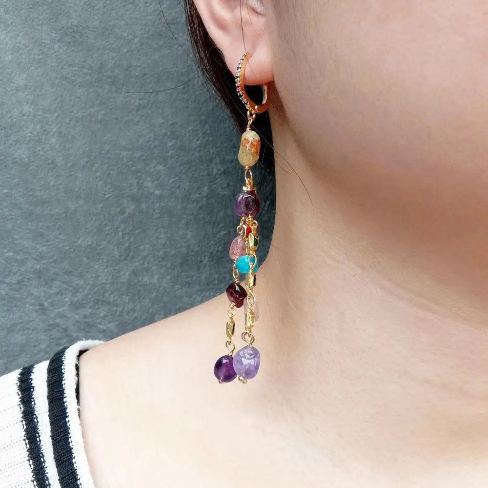 Y·YING Multi Color Gemstone Dangle Earrings Cz Pave Lever Back Girlfriend Women Gifts