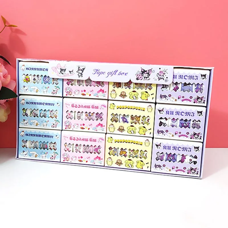 4box/lot Sanrio Kuromi Melody Cinnamoroll Washi Tapes Cute Masking Tape DIY Diary Decorative Stickers Album Stick Label