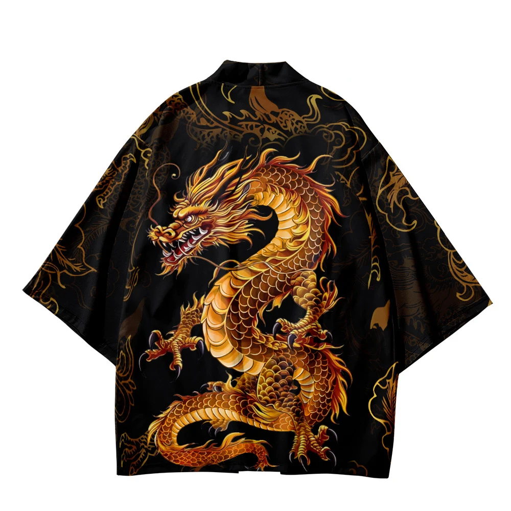 2026 Kimono Japanese Traditional Costume Boys Girls Dragon Kimono Haori Cardigan Jacket Children Beach Wear Cloak