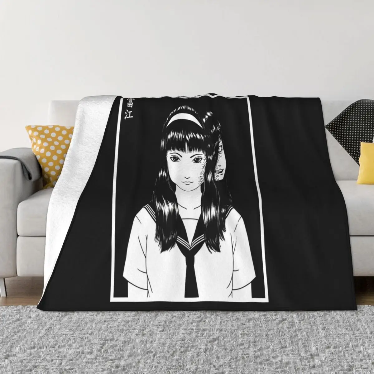 Tomie Kawakamib Uzumaki Horror Creepy Manga Art Monthly Black Halloween Man Throw Blanket