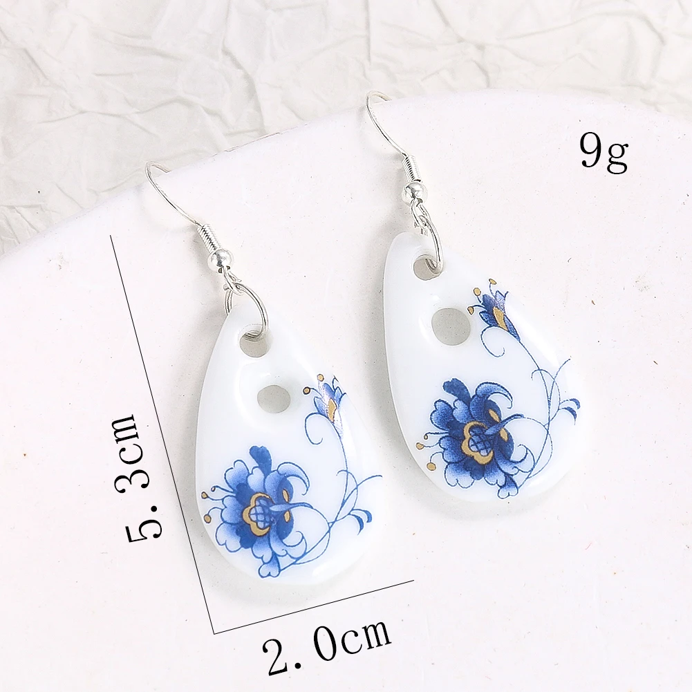 1pair Chinese Ceramics Water Droplets Phalaenopsis Flower Chinaware Dangle Earring Charm Elegant Woman Ear Pendant Jewelry Gifts