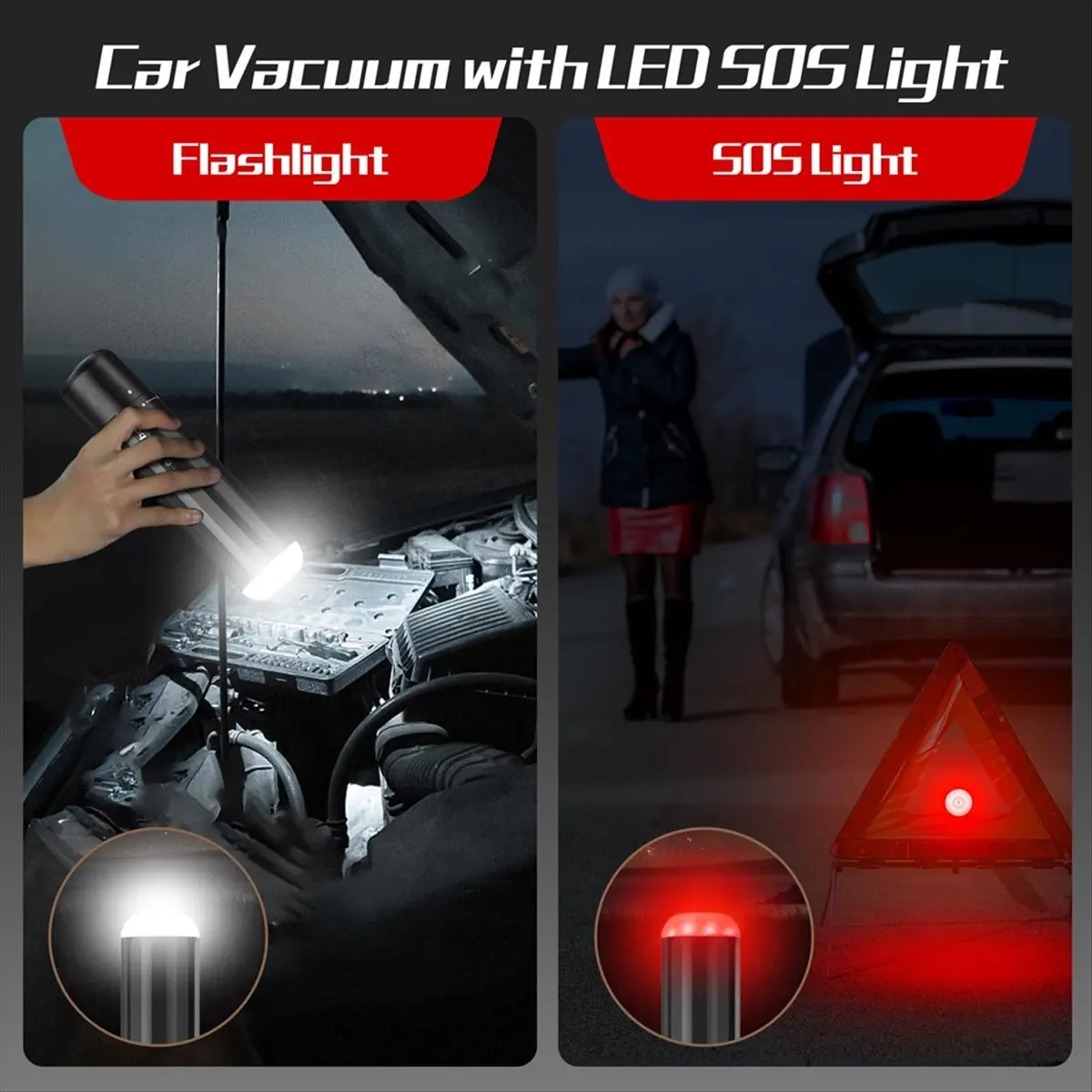 A38F 13000PA Powerful Car Vacuum Cleaner High Power Cordless Rechargeable, Handheld Vacuum, Mini Vacuum with LED Light