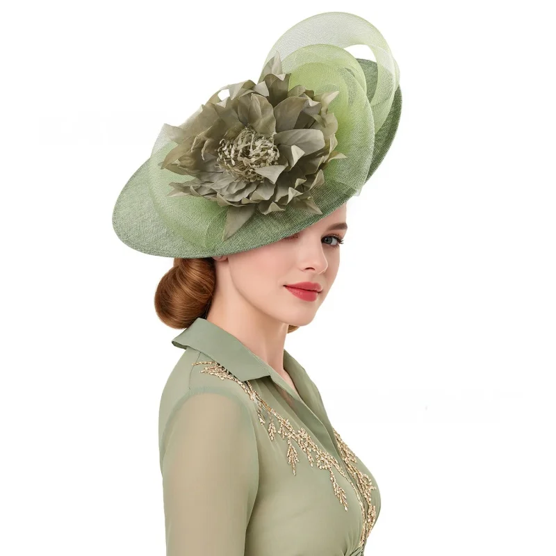 Exaggerated Linen Large Flower Fedora Hats for woman ladies Retro Horse Racing Club Socialite Party fascinator tea party hat