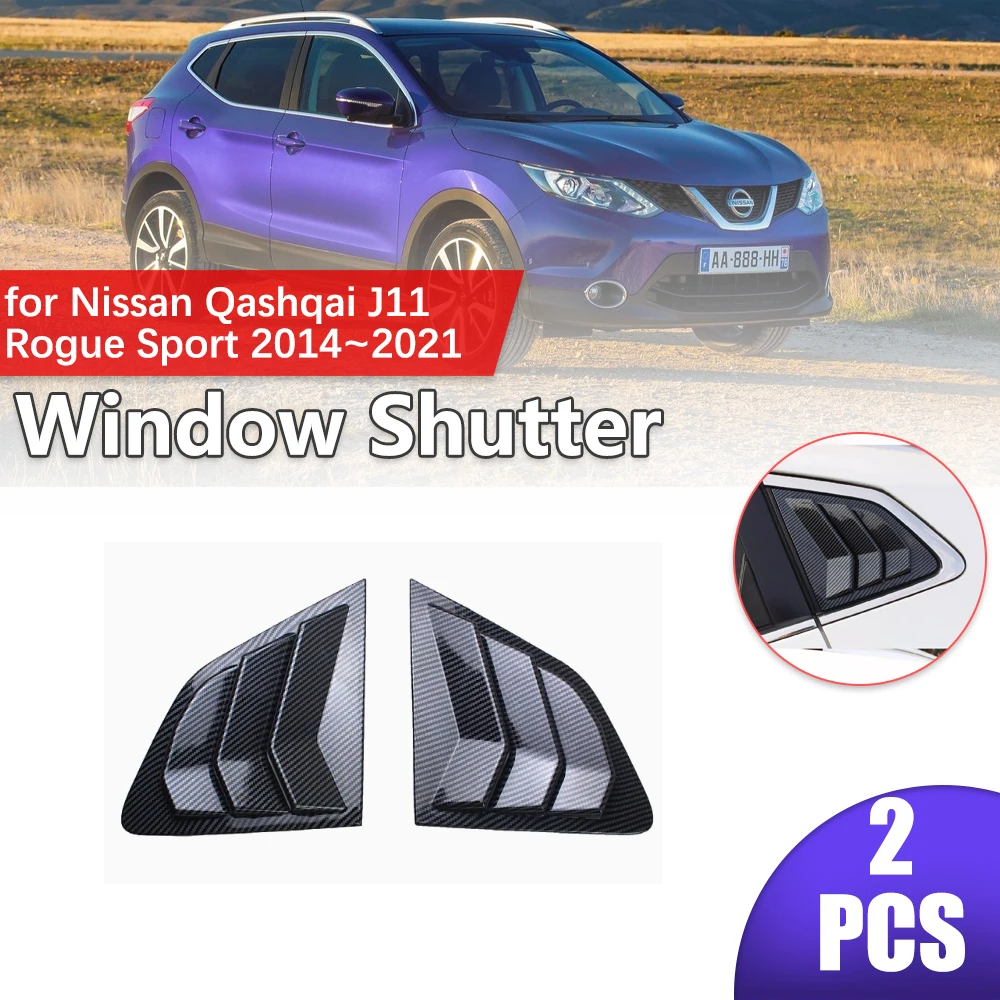

Автомобильный станок для Nissan Qashqai J11 Rogue Sport 2014 ~ 2021, жалюзи из АБС-пластика на заднее боковое окно, гоночный стиль, треугольная наклейка, аксессуары
