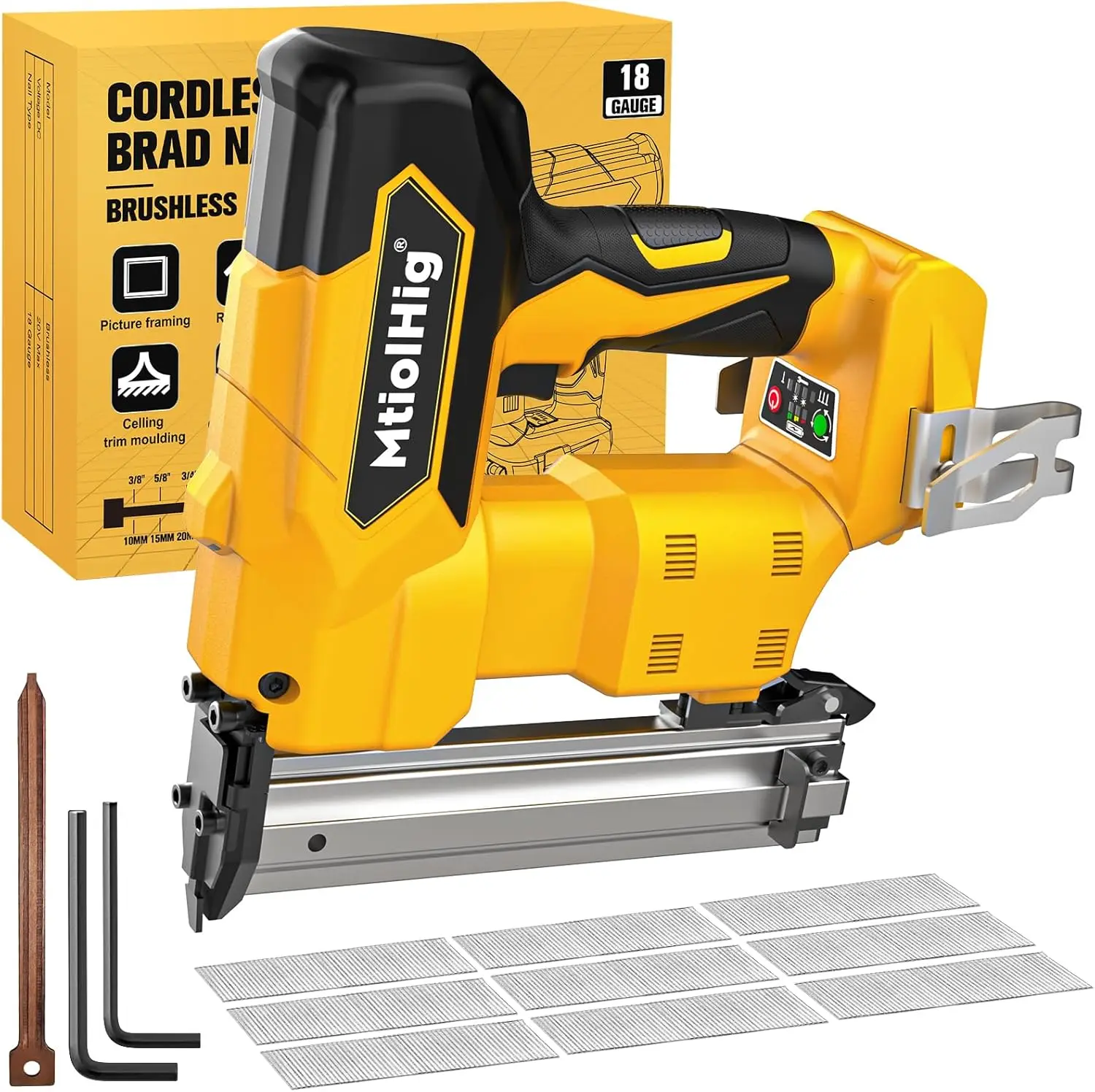 Brad Nailer for Dewalt 20V Max, 18 Gauge Nail Gun with 1000 Nials for Wood Carpentry, Brushless, 2 Mode, 5/8 to 1-1/4 Inch, Tool