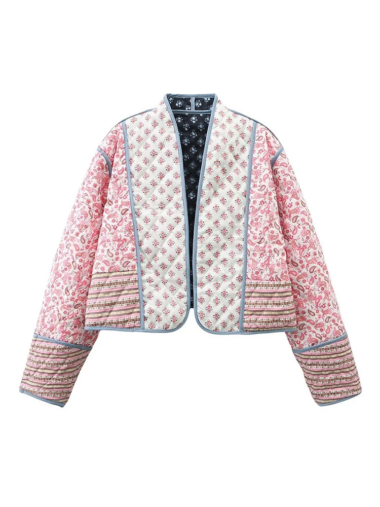 

Women's Fashion Fall and Winter Romantic Printed Designs Reversible Wear Splicing Cotton Jacket Elegant Street Womenswear