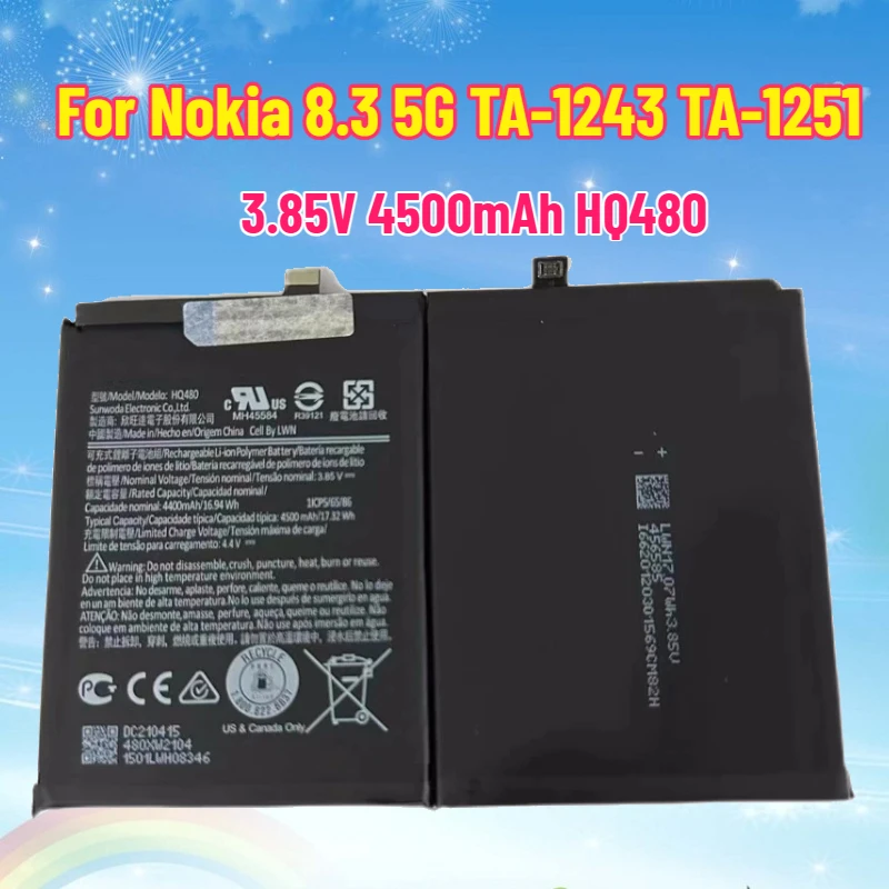 

New 3.85V 4500mAh HQ480 Battery for Nokia 8.3 5G TA-1243 TA-1251 Replacement Li-Polymer Batteries Smart Phone