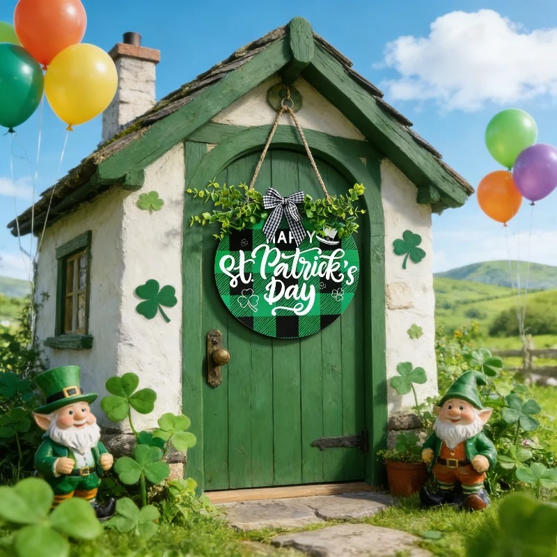 1 PC Creative Green Welcome Door Sign Hanging Ornament St. Patrick's Day Door Plate Decor Irish Festival Home Wall Decoration