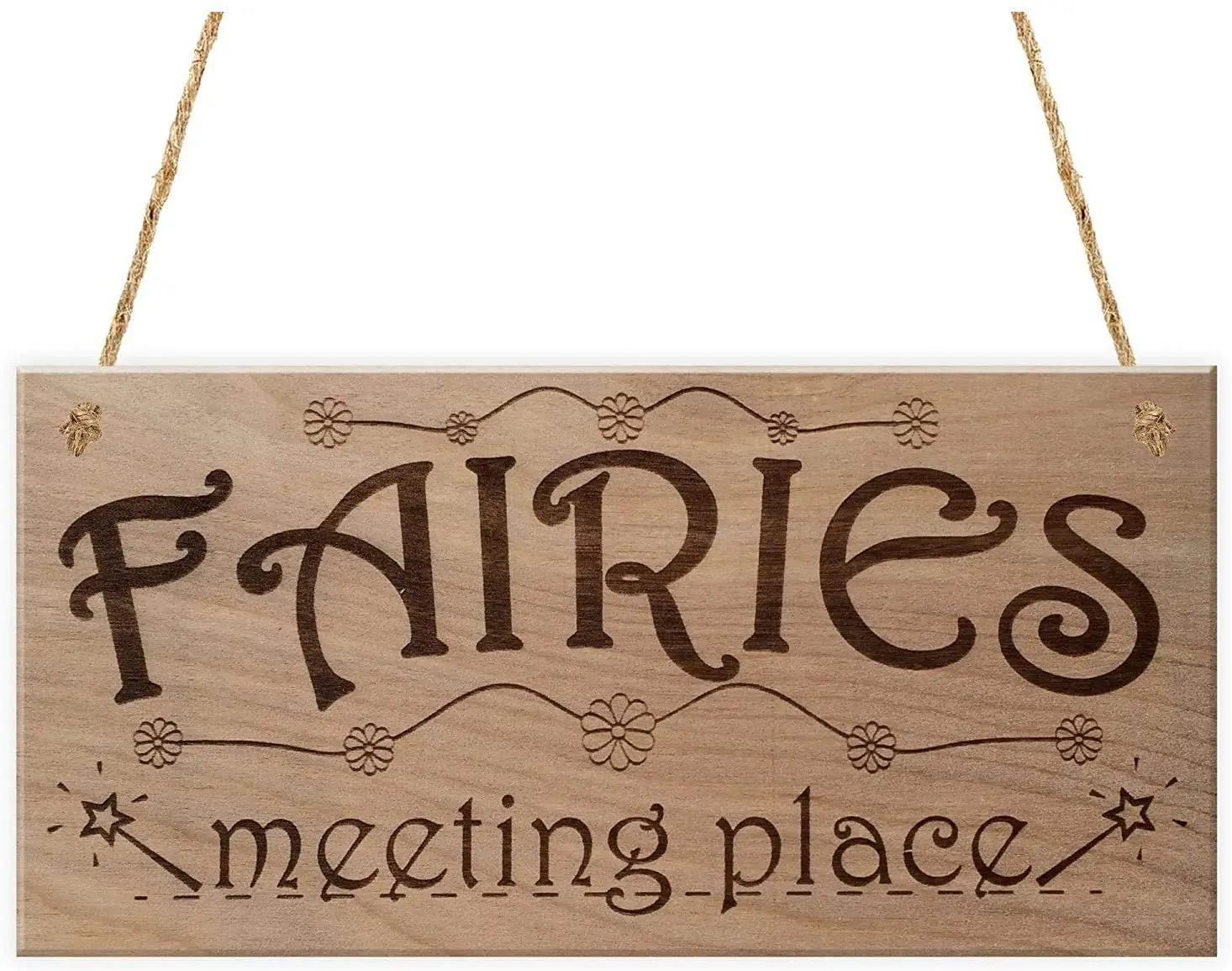 Fairy Decor Fairies Meeting Place Funny Plaque Wooden Hanging Signs for Home Garden Decor Wall Art 10x5(35BW999)