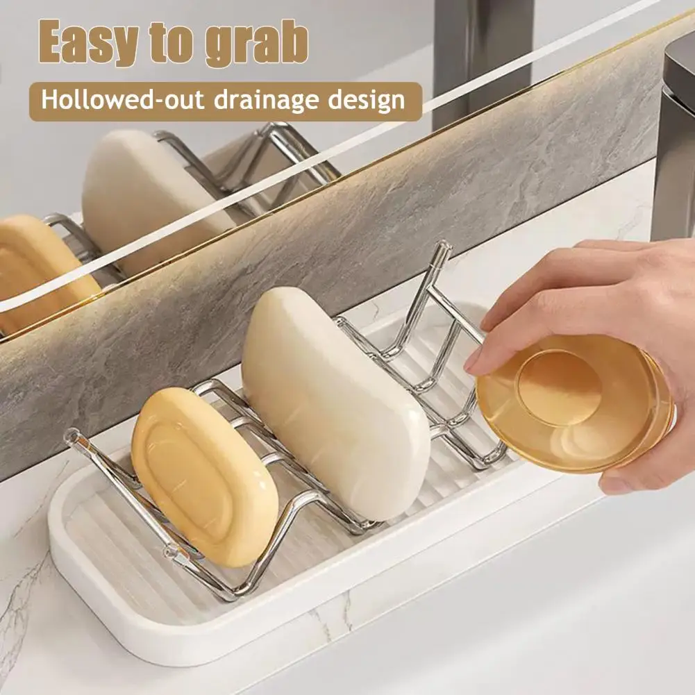 Stainless Steel Soap Dish Quick Drain Soap Holder Stainless Steel Soap Holder with Drain Tray Wave-shaped Sponge for Bathroom
