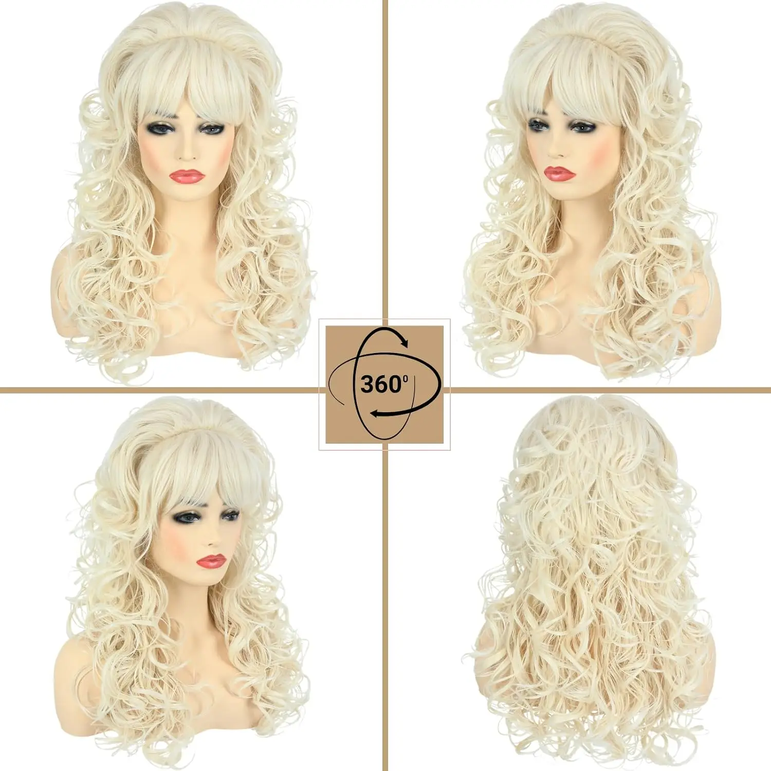 Long Blonde Bouffant Wig Perfect for Womens 60s 70s Disco Party or Halloween Costume Long Blond Wavy Wigs Women Drag Queens