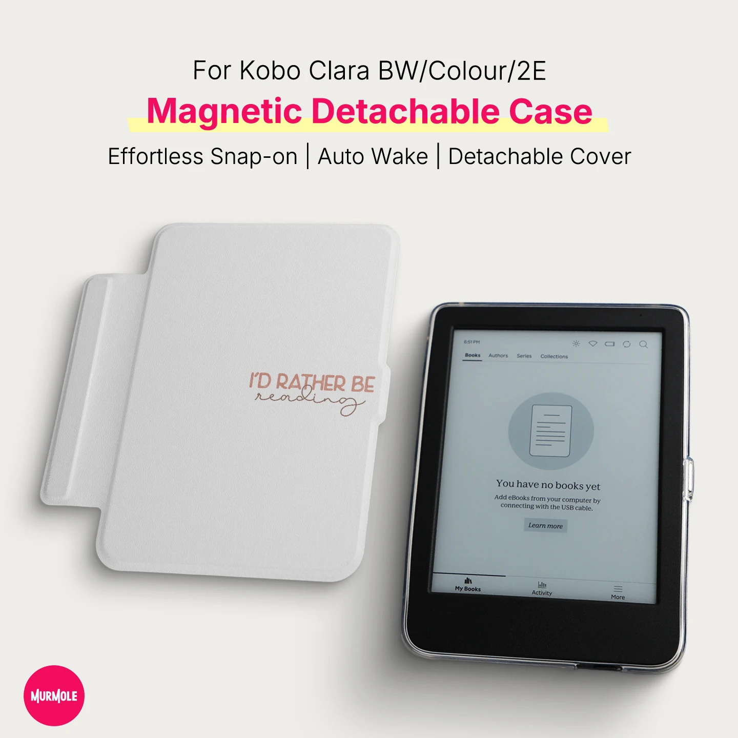 Murmole Magnetic Detachable Case for Kobo Clara BW Kobo Clara 2E Kobo Clara Colour 6 Inch Auto Sleep Wake Typography Text Style