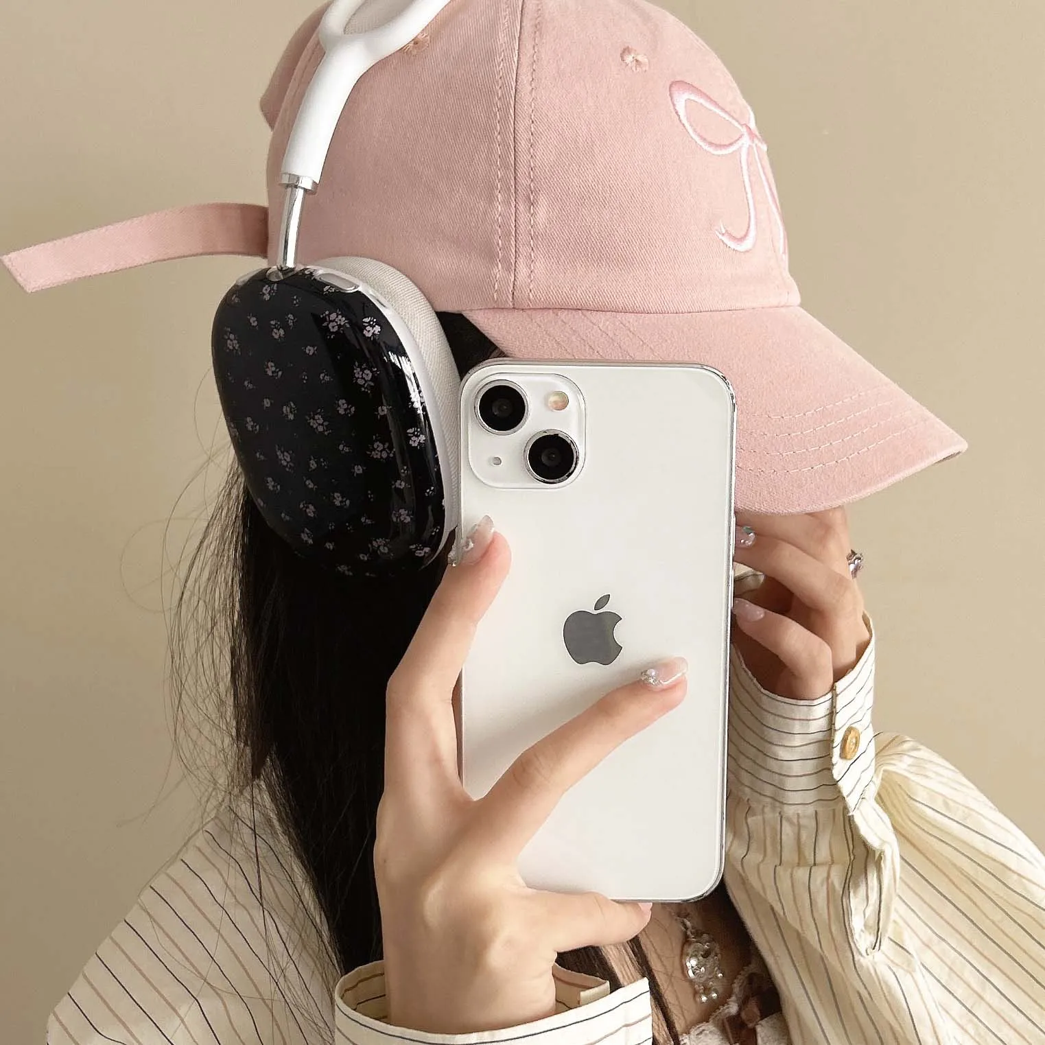Black flower ins imd earphone case headset cover headphone capa funda for apple airpodsmax airpod max cool shockproof conque