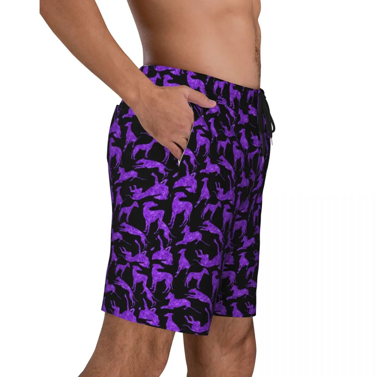 Purple Animal Silhouette Board Shorts Summer Greyhounds Print Hawaii Beach Short Pants Men Running Surf Comfortable Beach Trunks