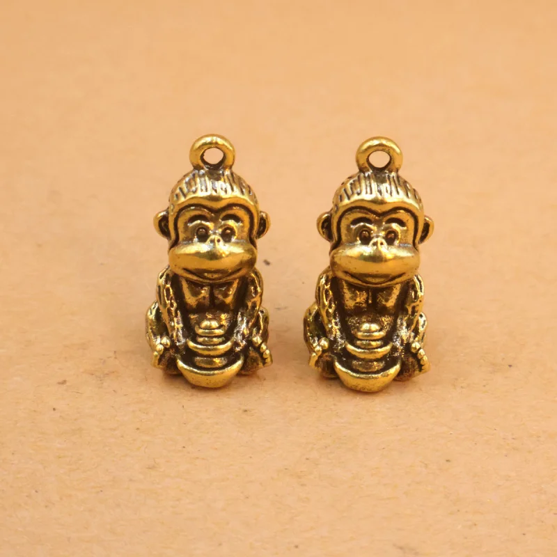 

Solid Brass Little Monkey Pendant Holding Ingot Monkey Zodiac Monkey Cute Copper Monkey Keychain Pendant