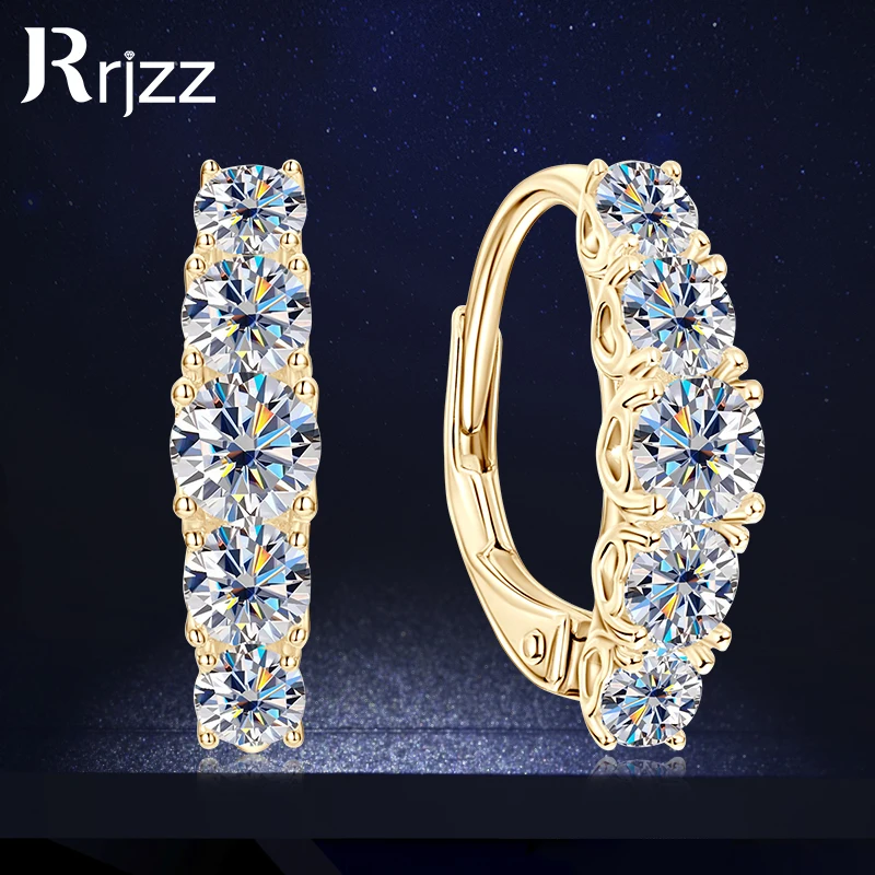 

Rrjzz Роскошные сверкающие серьги из муассанита с 5 камнями и сертификатом, стерлинговое серебро 925 пробы, женские серьги-клипсы, ювелирные изделия, подарок