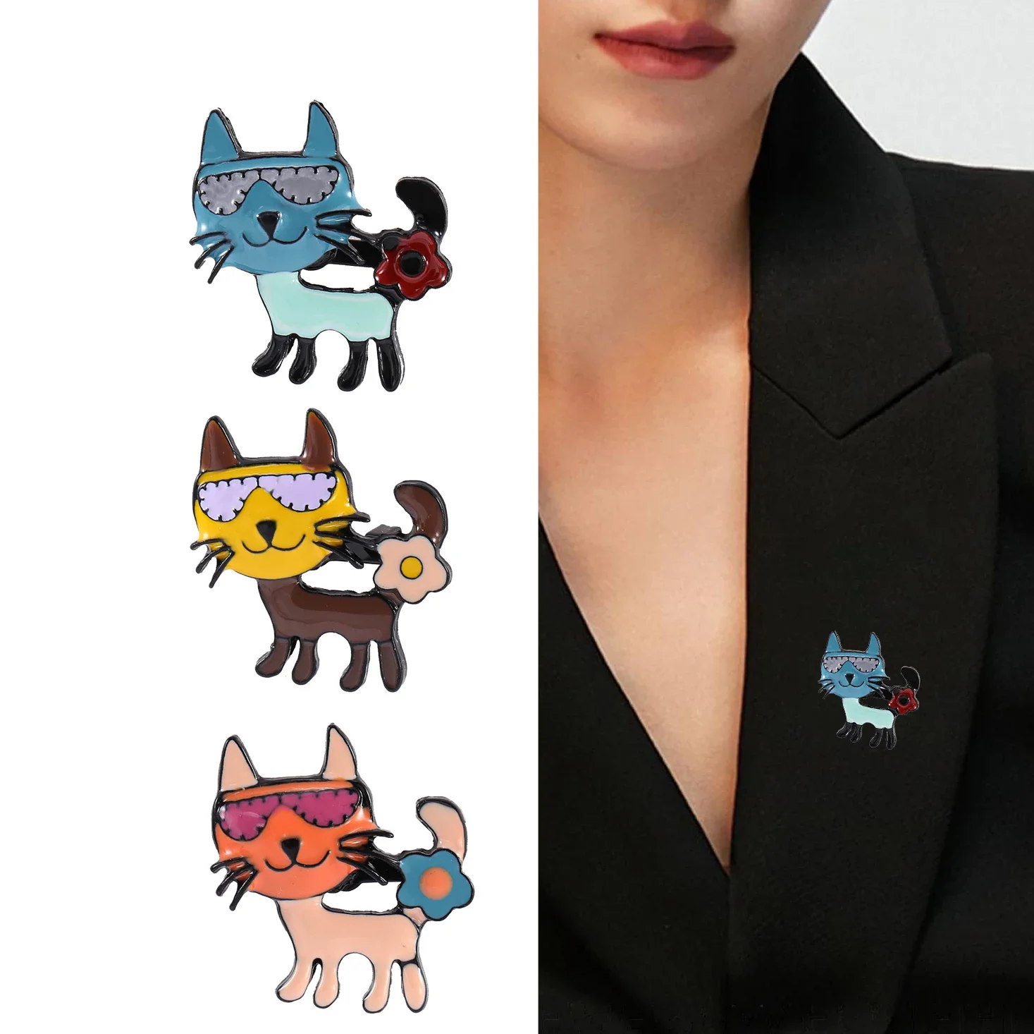 Enamel Pin Cartoon Cat for Women Unisex Cute 3-color Anime Cats New Year Brooch Pins Friends Gifts