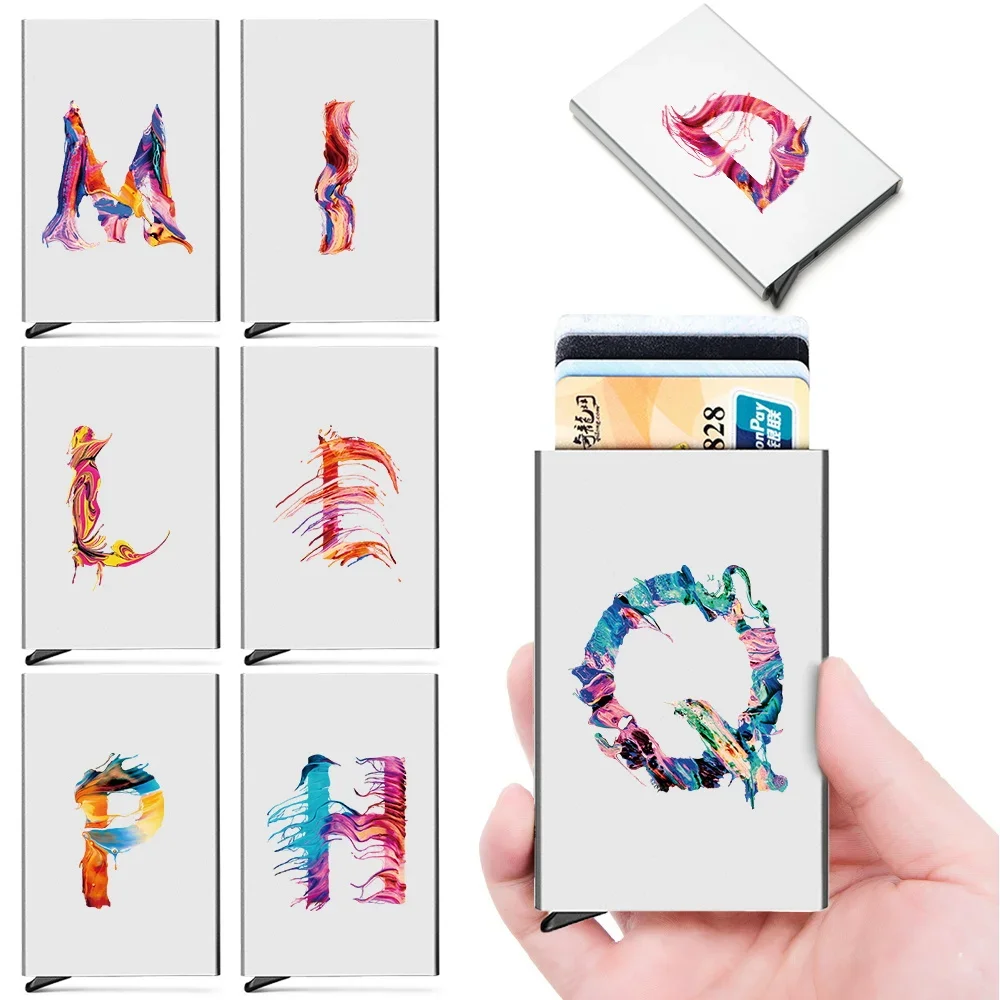 

Men Credit Thin Aluminium Metal Card Holder 2026 ID Anti-theft Portable Paint Letter Printed Wallets Pocket Case Credit Card Box