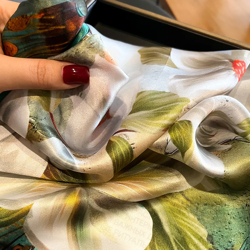 53cm Headband Designer Luxury Foulard Floral Silk Breathable Soft Decorative Silk High Quality Square 100% Mulberry Silk Scarf
