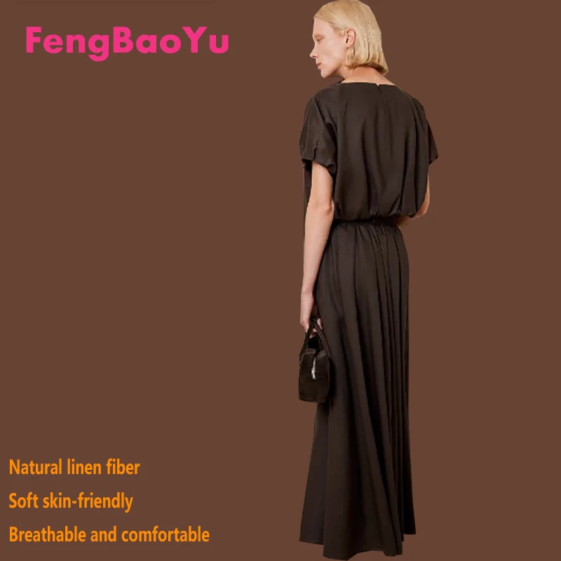 

100% Natural Linen Women's Suit Black Short T-shirt and Half Skirt 2 Pieces Fashion Temperament Spring Summer High-end Clothing