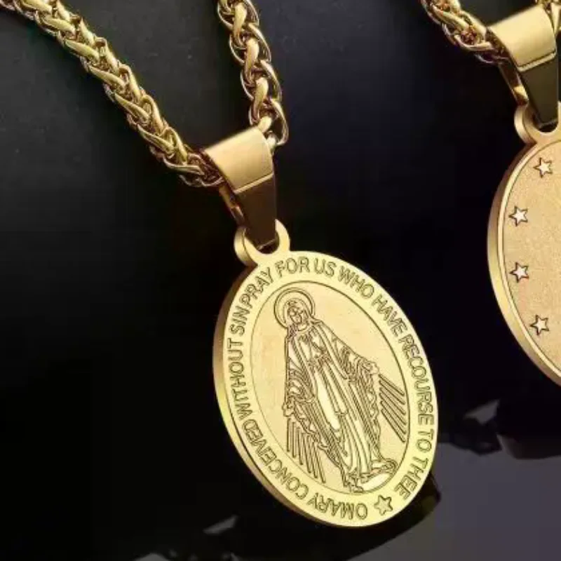 Oval Double Sided Portrait Pendant Necklace Retro Titanium Steel Chain Fashion Jewelry For Daily Wear Accessories Gift