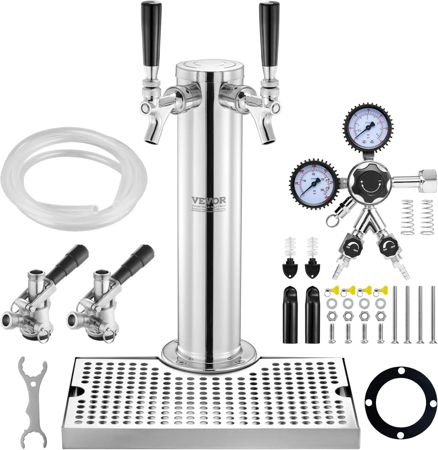 

Комплект башни Kegerator, комплект для переоборудования пива с двумя кранами, диспенсер башни для бочонка из нержавеющей стали с регулятором CGA320 с двойным манометром