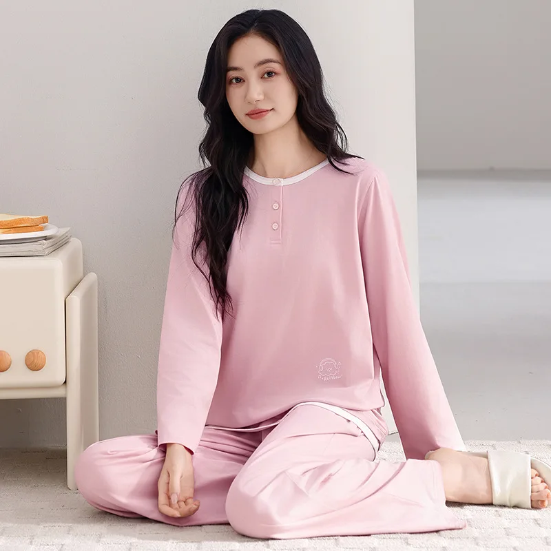 2Pcs Set Cotton Pajamas set for Women Autumn Spring Long Nightwear Pullover Breathable Comfortable Sleepwear Mujer Pijamas