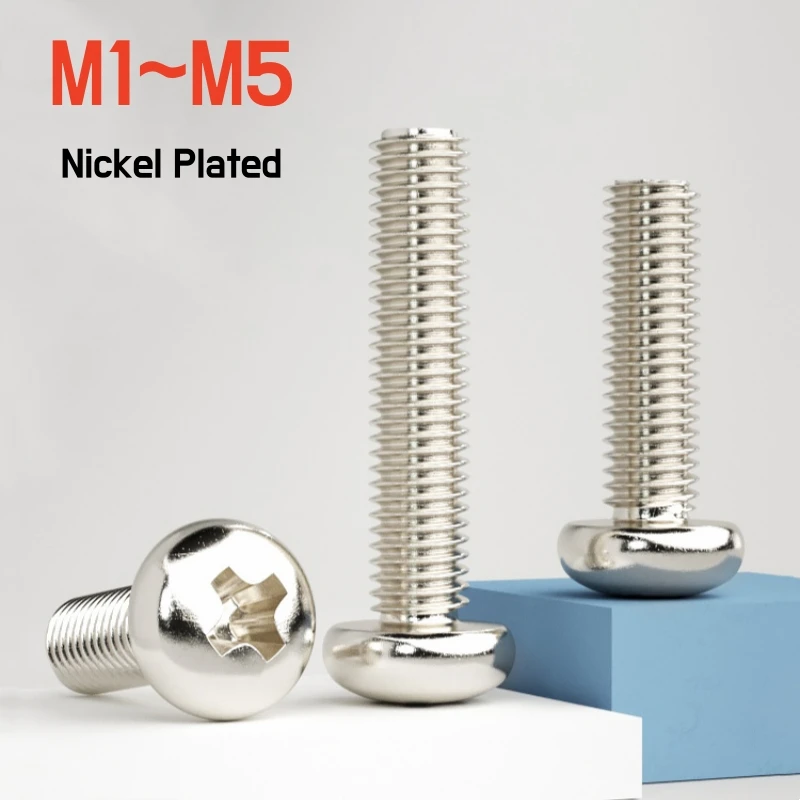 30-500pcs M1 M1.2 M1.4 M1.6 M1.7 M2 M2.5 M3 M3.5 M4 M5 Nickel Plated mini Phillips Screw Cross Round Pan Head Bolt DIN7985