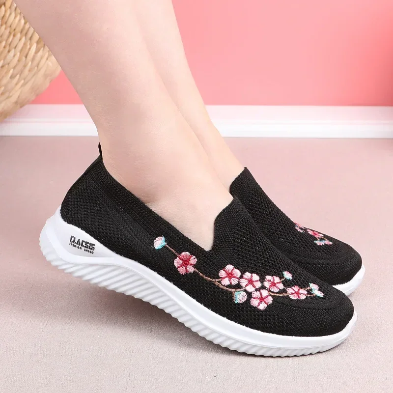 Shoes Womens Sneakers Mesh Breathable Floral Comfort Mother Soft Solid Color Fashion Ladies Footwear Lightweight Shoes for Women