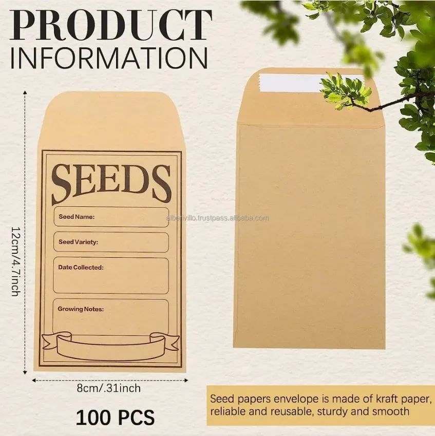 Amazon Self-Adhesive Kraft Paper Seed Envelope Bag 100g Chinese Style 8*12 Envelope Paper Bag Wheat Storage Bag Customizable