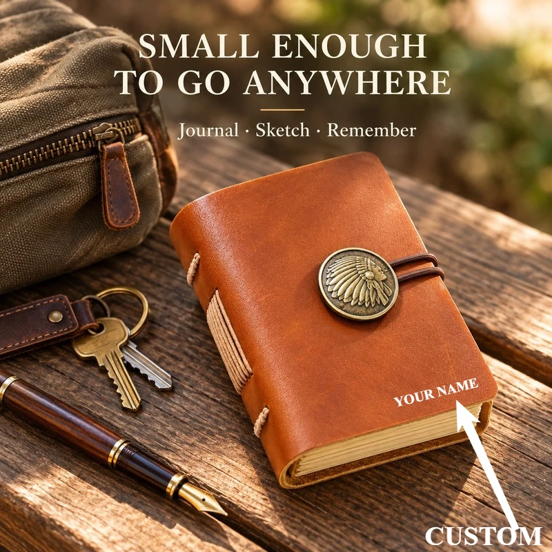 Vintage Leather Journal Notebook - Mini Handmade Leather Traveler Notebook Vintage