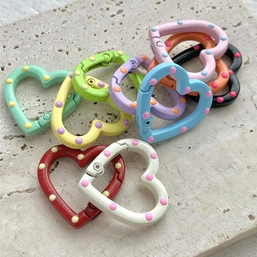 1/5/10/20/50/100pcs Random s Assorted Colors Heart-Shaped Keychains Double-Sided Painted Candy-Colored Spring Clips for Handmade