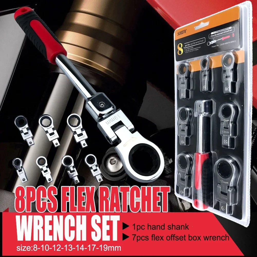 Portable Ratchet Wrench Shaking Spanner Head Interchangeable Combination Set Rotatable 180 °Removable Flexible Torque Spanner