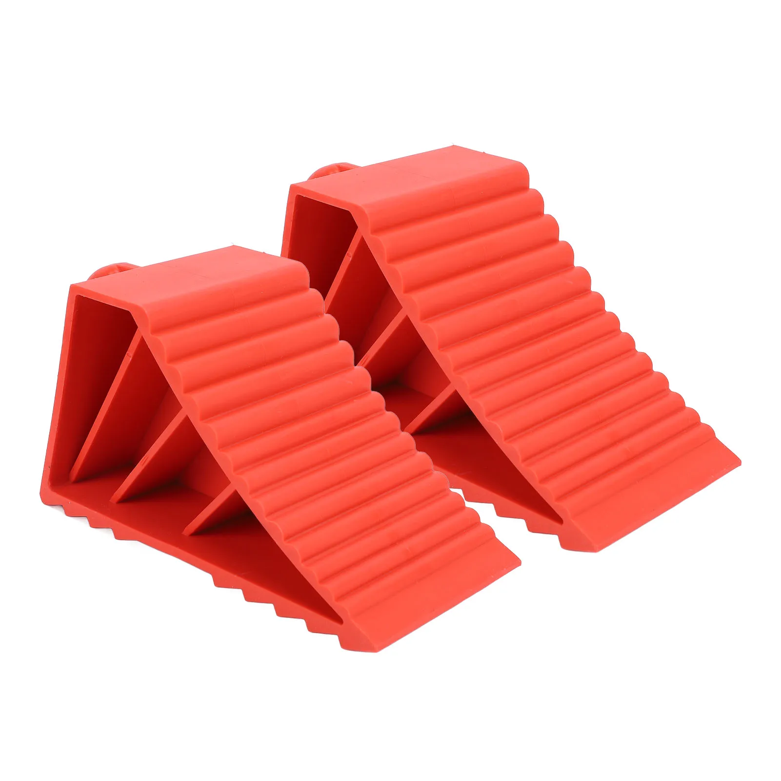 

2PCS Wheel Chocks Enhanced Traction Ribbed Texture Car Wheel Stoppers Powerful Grip Secure Hold Rubber Red for Travel Trailers