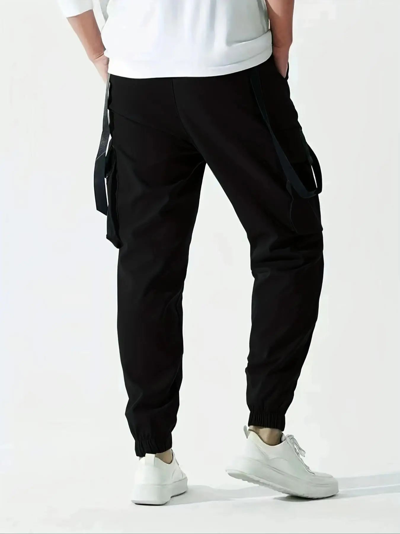 Men's Solid Pocket Drawstring Waist Cargo Pants Regular Fit Casual Fashion Trousers for Daily Wear All-Season Bottoms