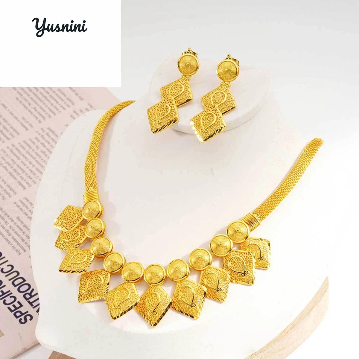 

Модное французское Дубай 24-каратное позолоченное ожерелье и серьги на заказ, свадебный рождественский подарок, комплект ювелирных изделий для любимого ребенка DD10966