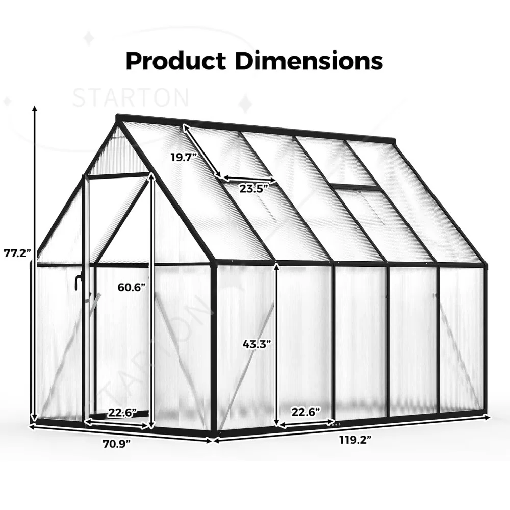 6x10 FT Greenhouse for Outdoors, Polycarbonate Greenhouse, Enhanced Aluminum Large Walk-in Green House
