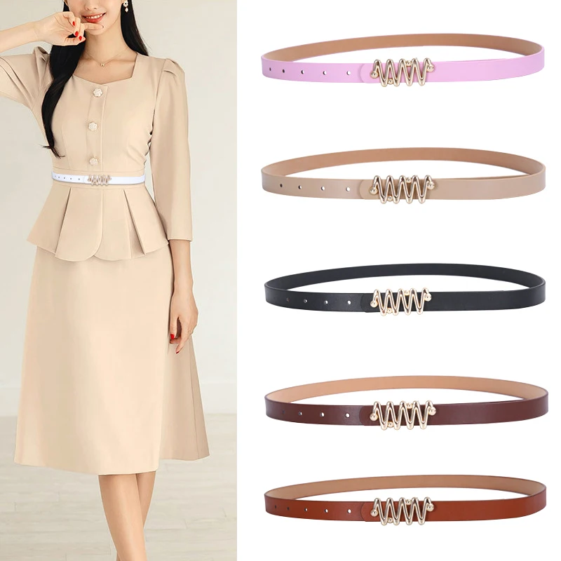 

New Retro Women's PU Thin Belt High Quality Metal Buckle Matching Female Sweater Adjustable Waistband Dress Jeans Belt