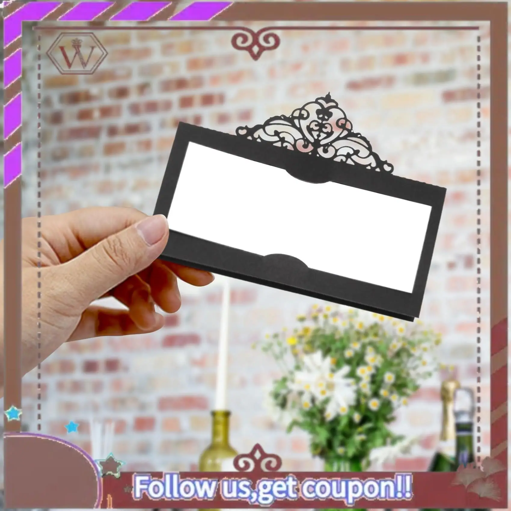 ABBG-100 قطعة بطاقات مكان الطاولة مع إدراج أبيض بطاقات خيمة التاج بطاقات الاسم لولائم الزفاف بوفيه الزفاف الأسود