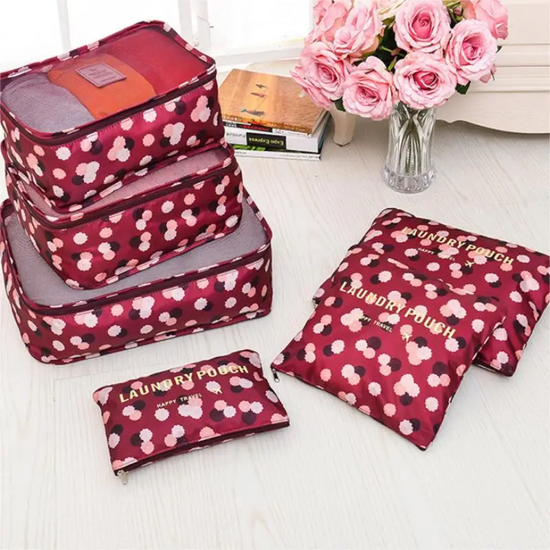 6Pcs Travel Luggage Packing Organizers Set With Toiletry Bag, Clothing Classification Storage Bag