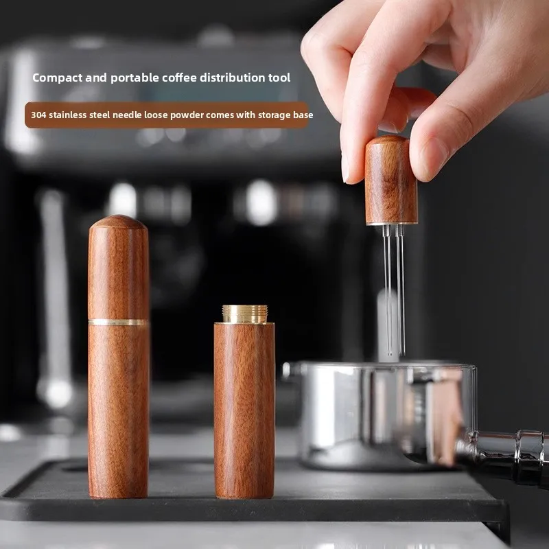 Stainless Steel Coffee WDT Tool Distribution Needle with Wooden Stand for Espresso Clump Breaker