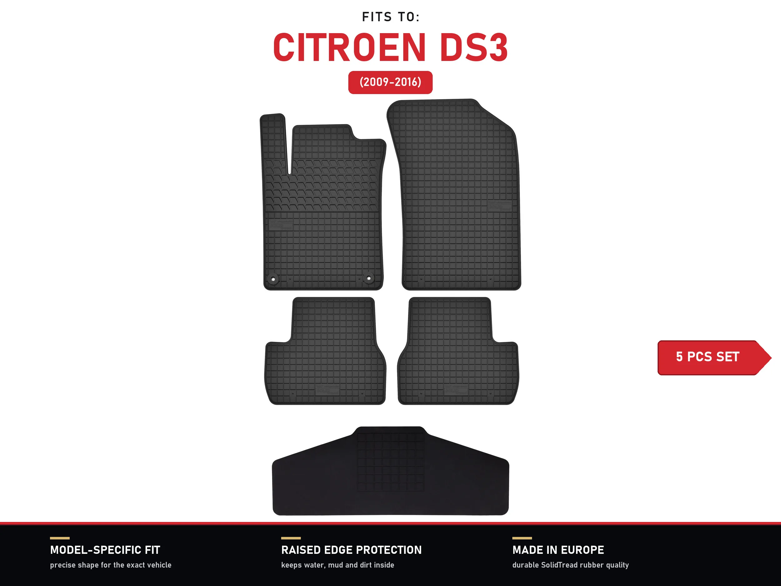 Rubberen tunnelmatten voor: Citroen DS3 2009-2016 5 stuks