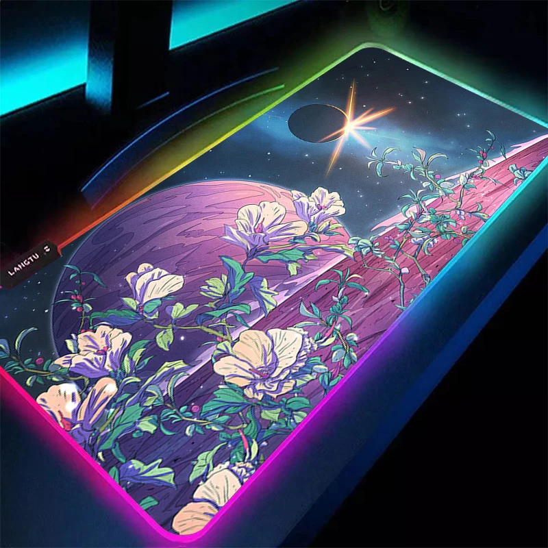 

Mouse Pad Gamer LED Computer Anime Scenery Desk Mat Landscape Modern Table Keyboard Pad RGB Laptop Flower Carpet Gaming Mousepad