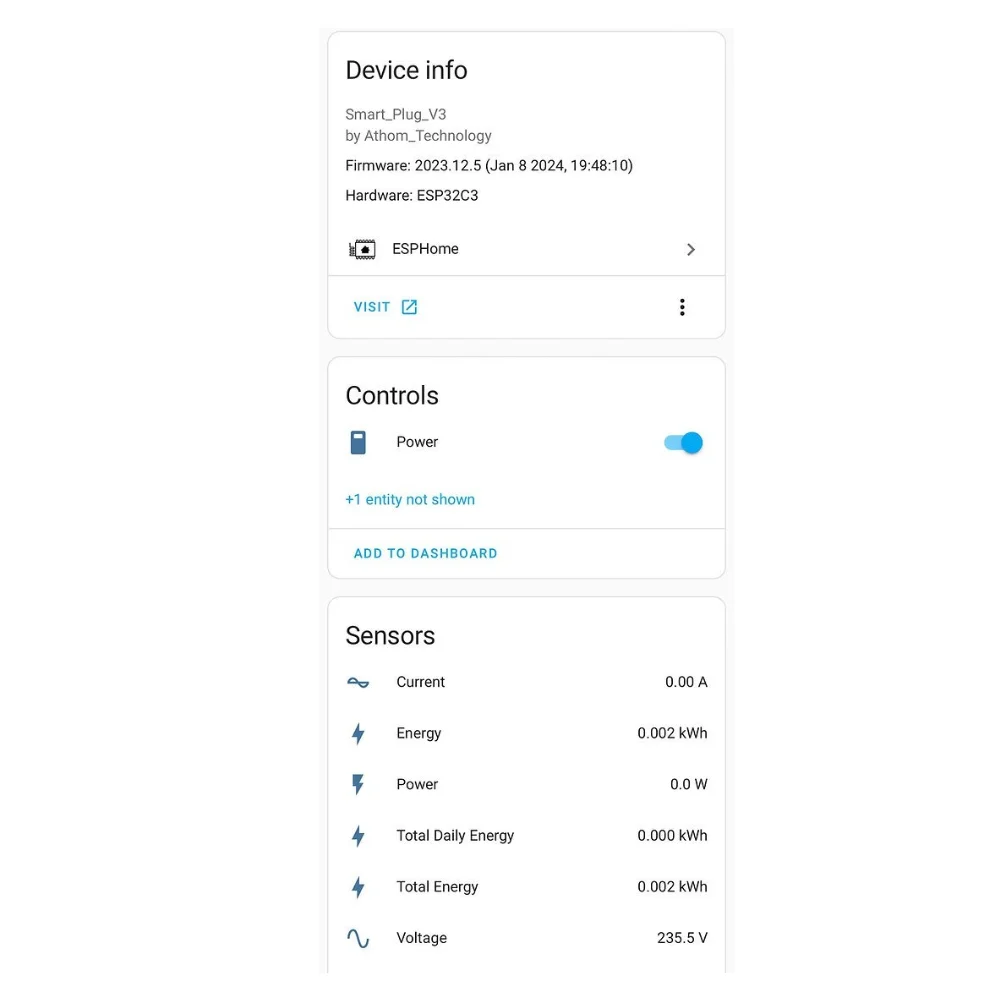 مصنوع من أجل ESPHome ESP32C3 EU WiFi Plug يعمل مع مراقبة استهلاك الكهرباء للمساعد المنزلي