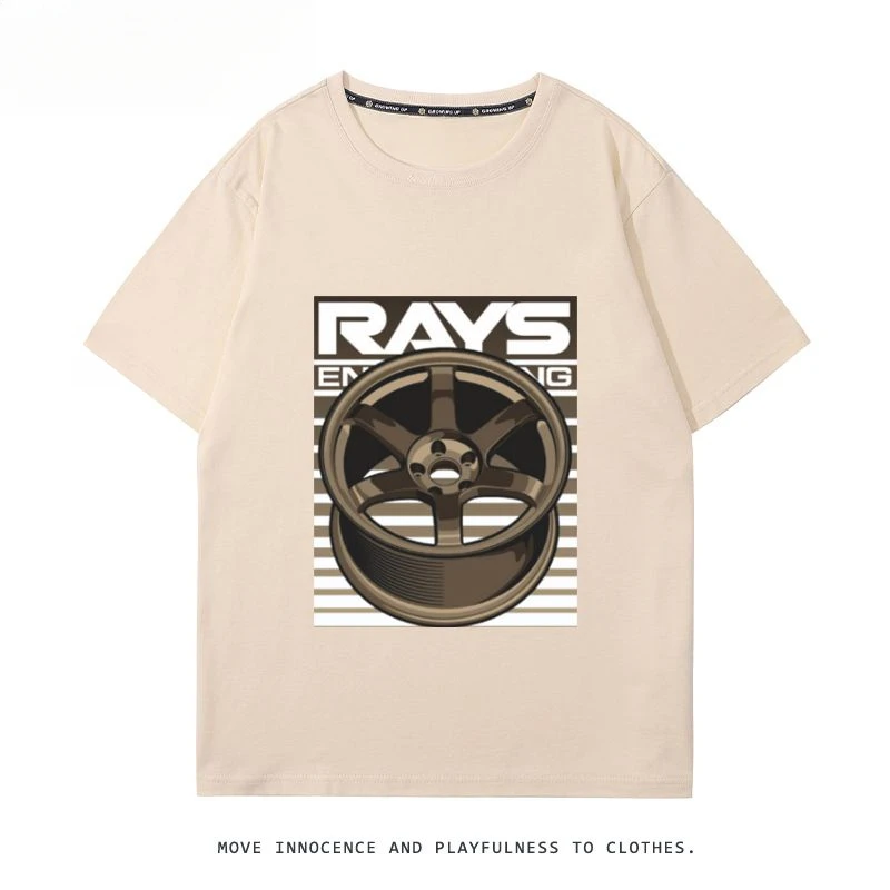 RA عجلة حافة TE37 محور عجلات تعديل سيارة قصيرة الأكمام الرجال والنساء الصيف القطن اليابانية تنوعا تي شيرت المد Ins